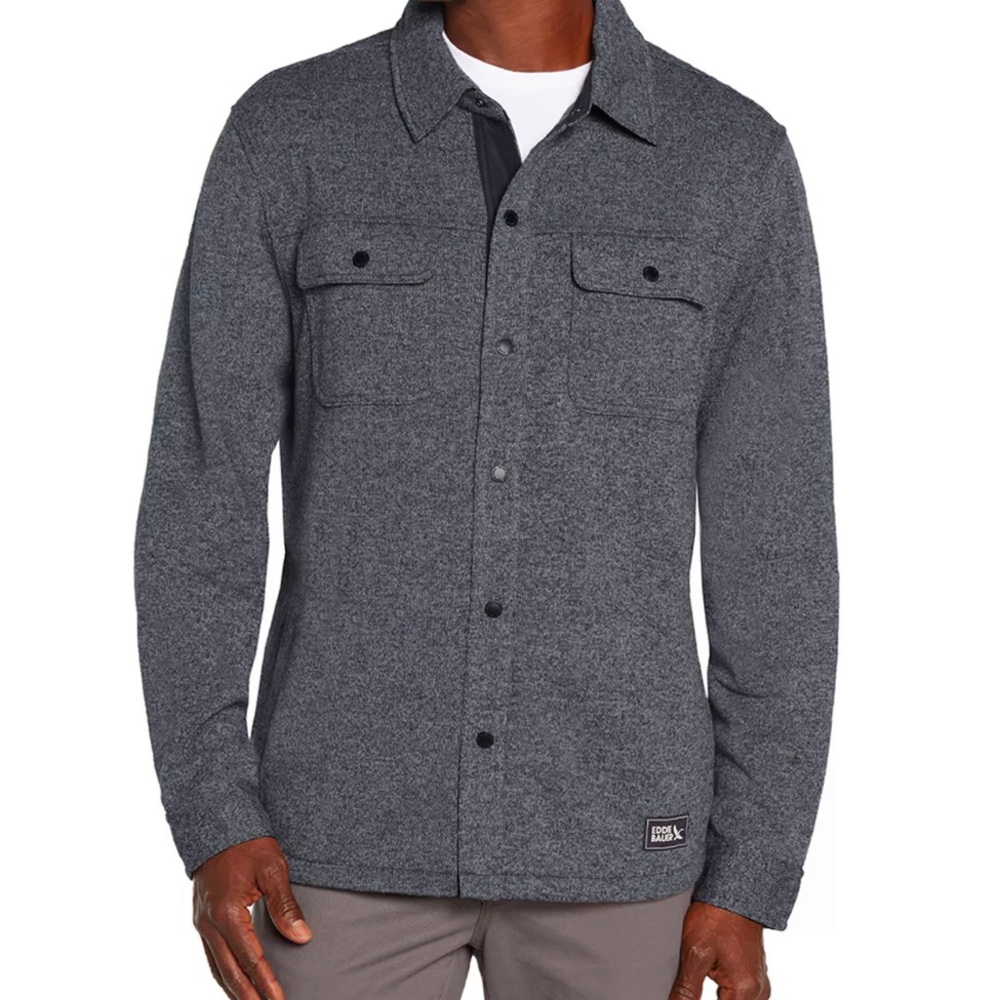 Eddie Bauer Men's Sweater Fleece Shirt Jacket - Heather Ebony